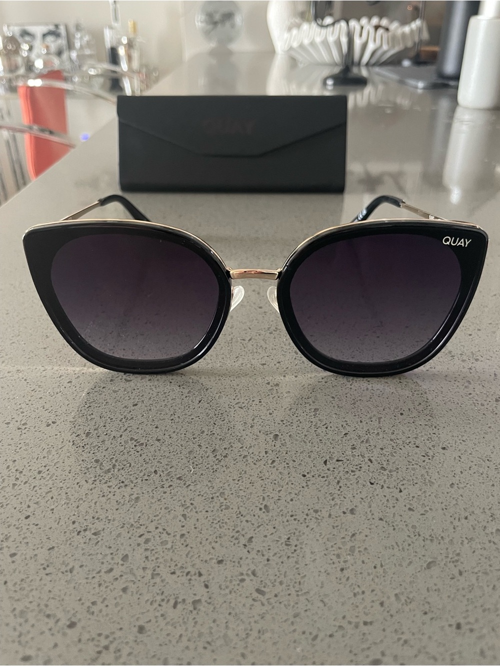 Quay Australia Flat Out Sunglasses Black Oversized Cat Eye